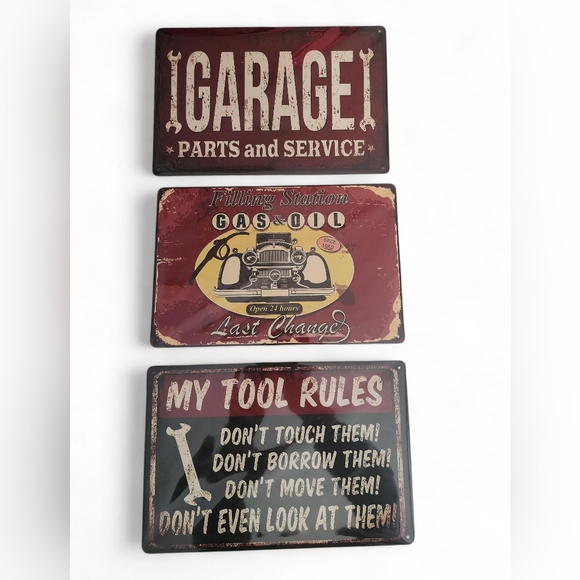Other - Vintage Garage Metal Signs Set - Red and Black